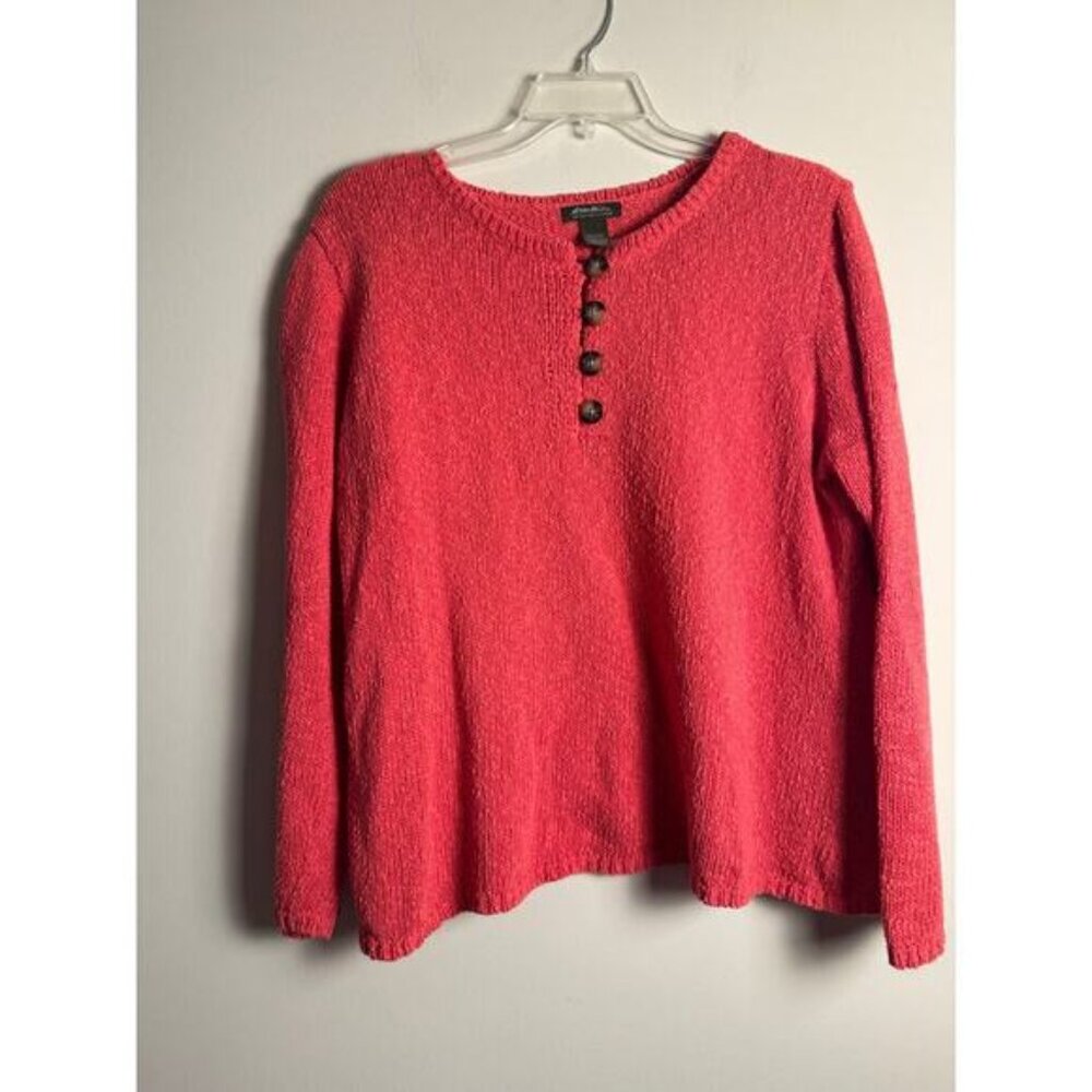 Eddie Bauer Women’s Coral Color Pullover Sweater Size 2XL with four buttons